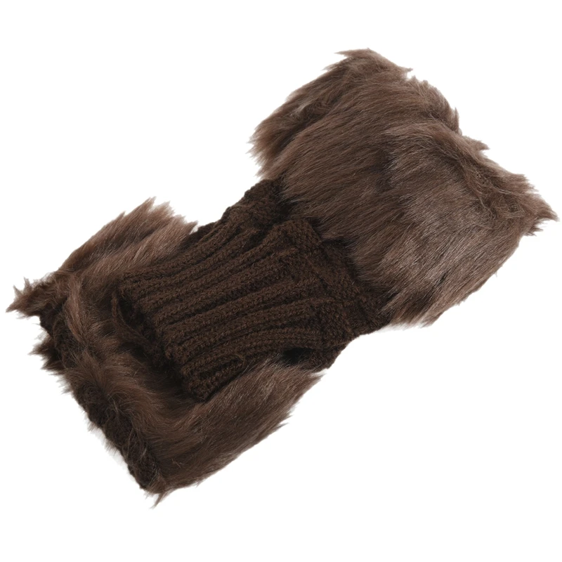 Женские лохматые вязаные пушистые гетры с искусственным мехом/гетры перчатки