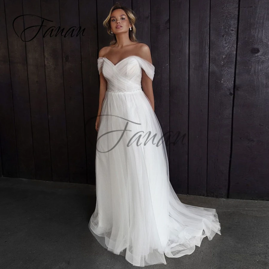

Sweetheart Off The Shoulder Backless A-Line Wedding Dresses Beading Court Train Bridal Gown vestido de noiva robe de mariée