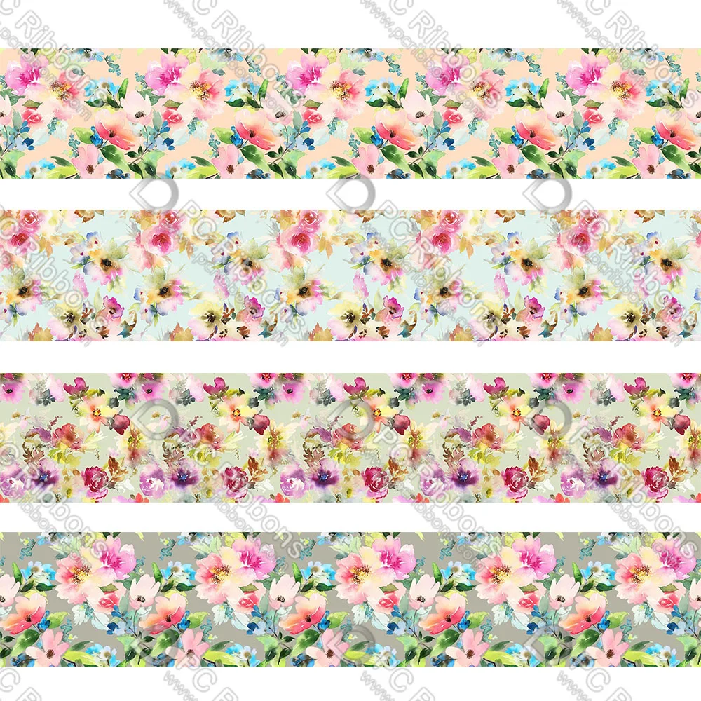 

16-75MM Watercolor Flowes Printed Grosgrain&Satin Ribbon DIY Handmade Materials Christmas Wedding Gift Wrap Tape 50yards