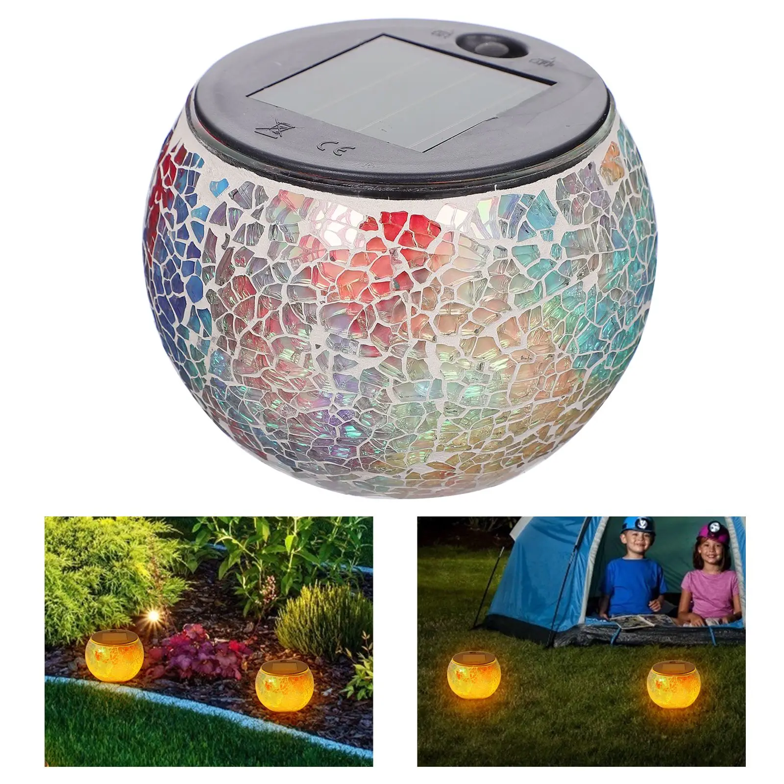 

1pc Mosaic Solar Light Pretty Delicate Ball-shaped Solar Light Glass Solar Light for Yard Garden
