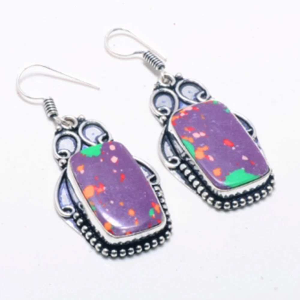 

Rainbow Calsilica Silver Overlay on Copper Earrings, 54.4 mm, E4418