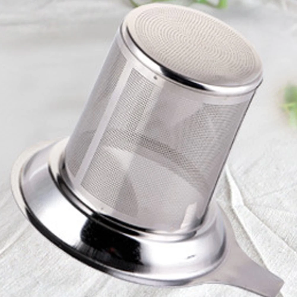 

Stainless Steel Tea Strainer Kitchen Accessories Filter Leaf Reusable Specular Light Infuser Horn Mouth Mesh Basket