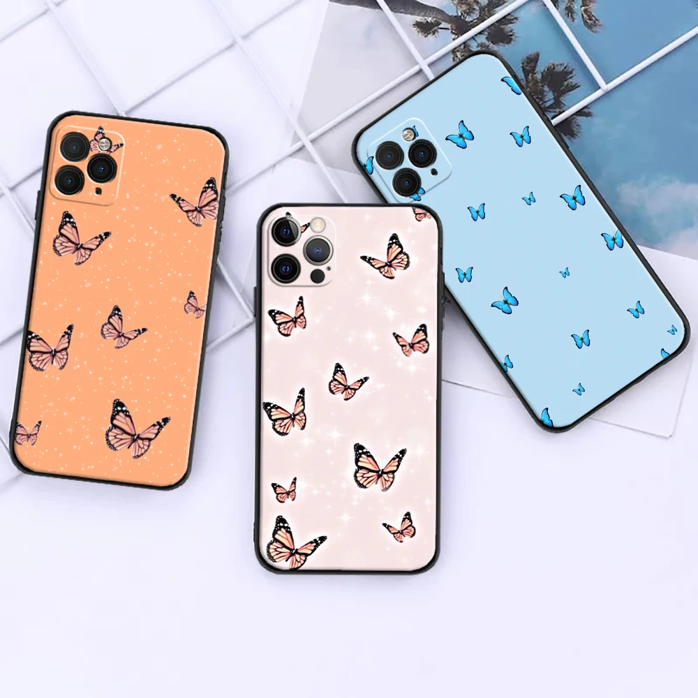 

Phone Case For iPhone 6 7 8 6S Plus X XR XS 11 12 13 Pro MAX Mini SE 2020 Soft TPU Funda Butterfly Love Simplicity Back Cover