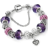 panjia style charm alloy big hole beads purple with white peach heart pendant bracelet for girlfriend gift souvenir