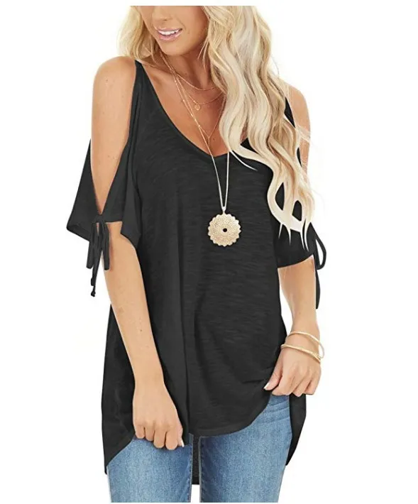 

summer cross-border new women's V-neck strapless lace-up short-sleeved T-shirt YB930