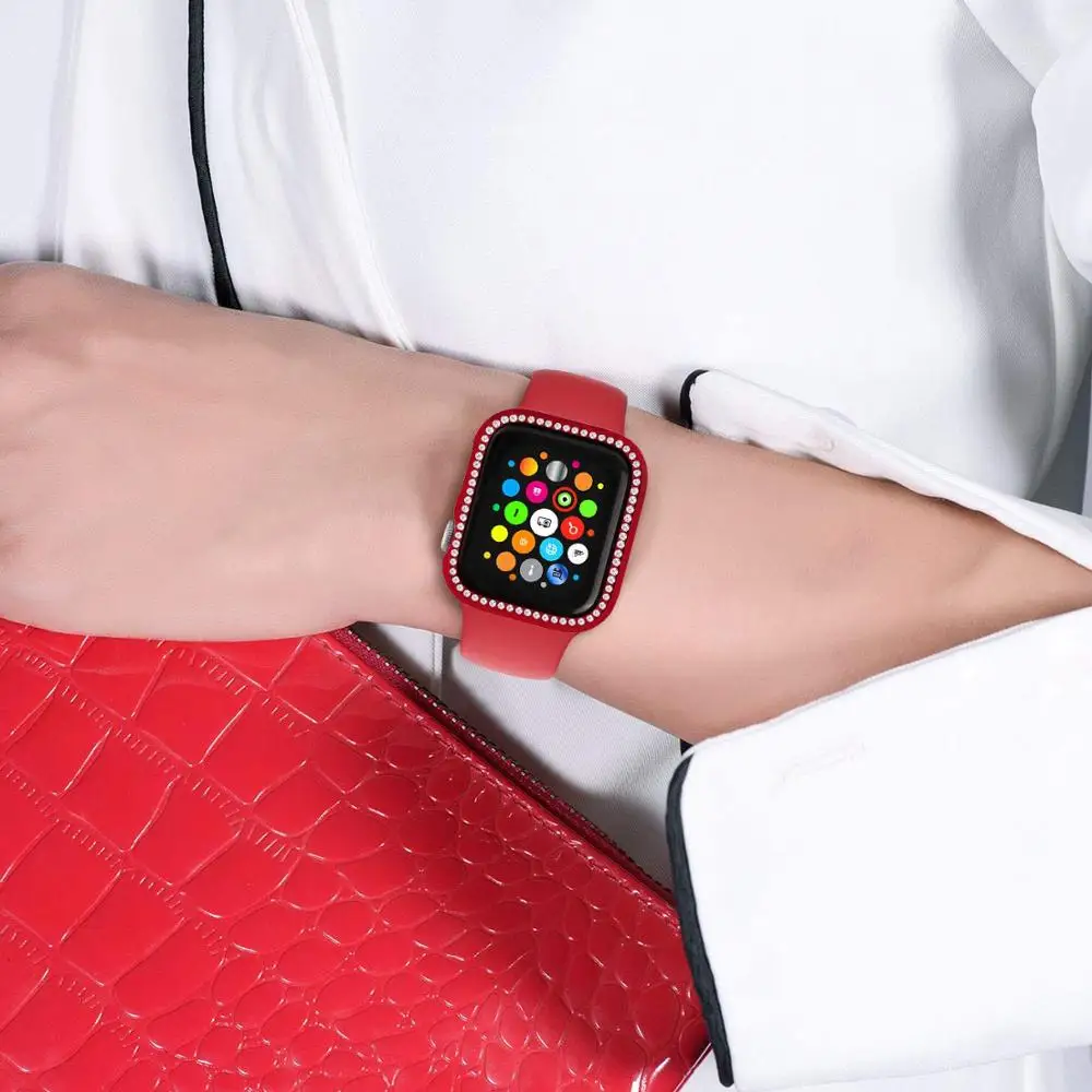 Блестящий чехол для Apple watch series 6 se 5 4 44 мм 40 Алмазная Защитная крышка экрана бампер