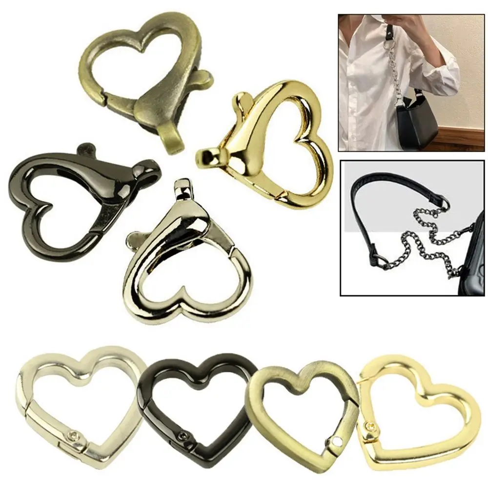 

4pcs Zinc Alloy Plated Gate Spring Heart Shape Ring Buckles Clips Carabiner Handbags Round Push Trigger Snap Hooks Carabiner