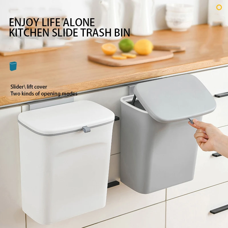 

12L Kitchen sliding trash can Wall-mounted trash bins home hanging large kitchen trash can