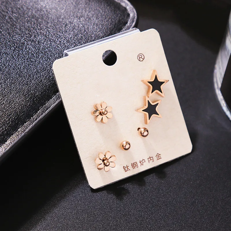 Женские серьги гвоздики из титановой стали 6 шт.|Серьги-гвоздики| |