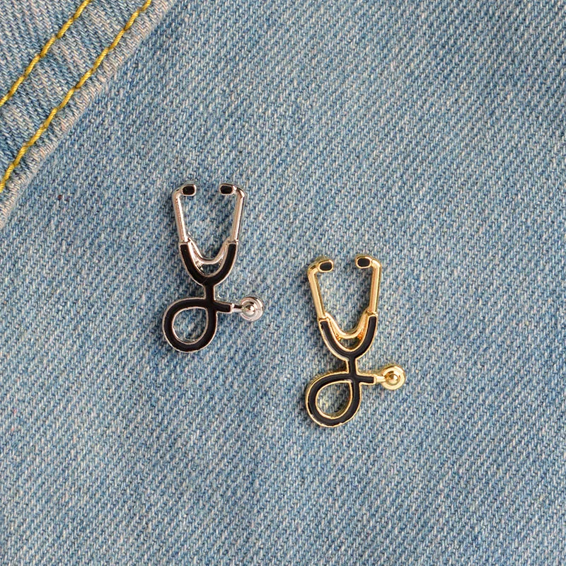 

Doctors Nurses Gold Sliver Mini Stethoscope Brooches Pins Jackets Coat Lapel Pin Bag Button Collar Badges Gifts Medical Jewelry