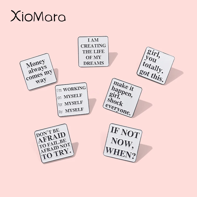 

Inspiring Geometric Letter Enamel Pin Motivational Dialogue Quote Metal Badge Brooches Women Girl Work Encourage Jewelry Gifts