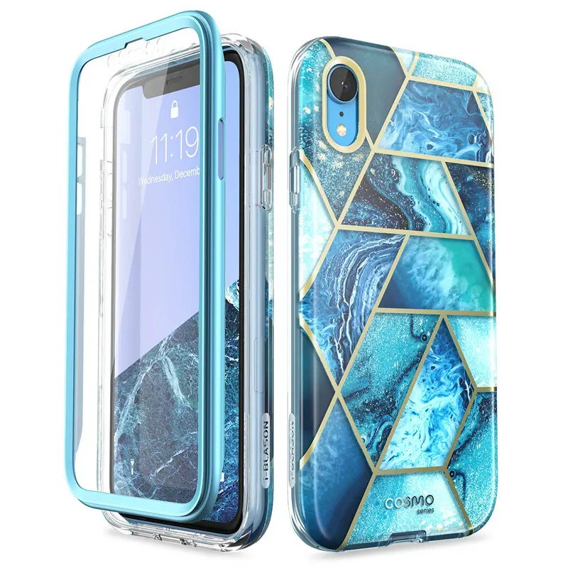 Ocean Blue Для iPhone XR чехол 6," i-Blason Cosmo серия полный корпус блестящий Мраморный бампер чехол со встроенной защитной пленкой для экрана для iPhone Xr - Цвет: Ocean Blue