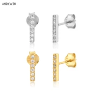 andywen 925 sterling silver line zircon stud earring piercing rock puck fashion fine jewelry for women european clips jewels