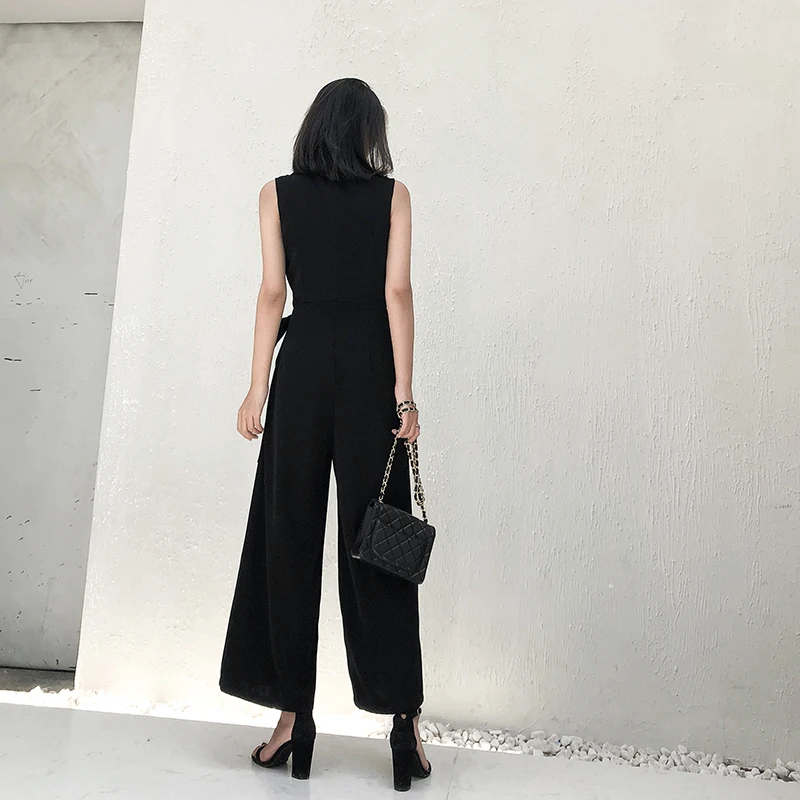 Женский офисный комбинезон без рукавов элегантные длинные брюки с широкими