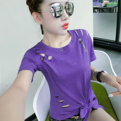 

New Summer T Shirt Women Knitted Casual Short Sleeves Top O-Neck Tshirt Slim Kintwear Female T-shirt blue
