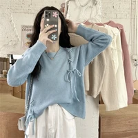women winter sweater clothes casual japan style loose pullovers jumpers fashion lace up ladies tops new female clothing