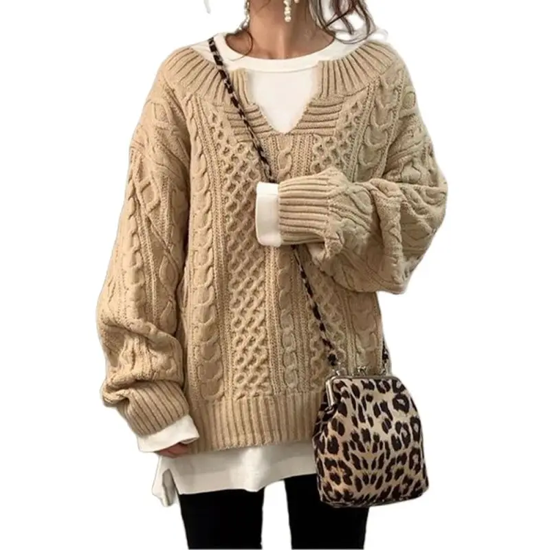 

Autumn Knitted Sweater Twisted Pattern Loose Casual Women's Pullover Japan And South Korea Lazy Girl Winter Large Long Sleeve