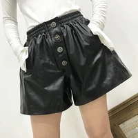 chic womens wide leg leather pants autumn women high quality genuine leather short pants b508