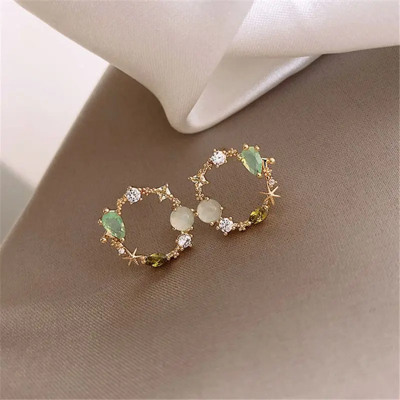 

Sweet Flower Cirlce Stud Earrings Arrival Classic Round for women Jewelry Fashion Brincos Gift Pink Green Crystal