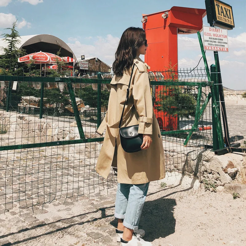 

Женский Повседневный Тренч 2021, длинная верхняя одежда, Свободное пальто, модная двубортная ветровка на осень и зиму для женщин