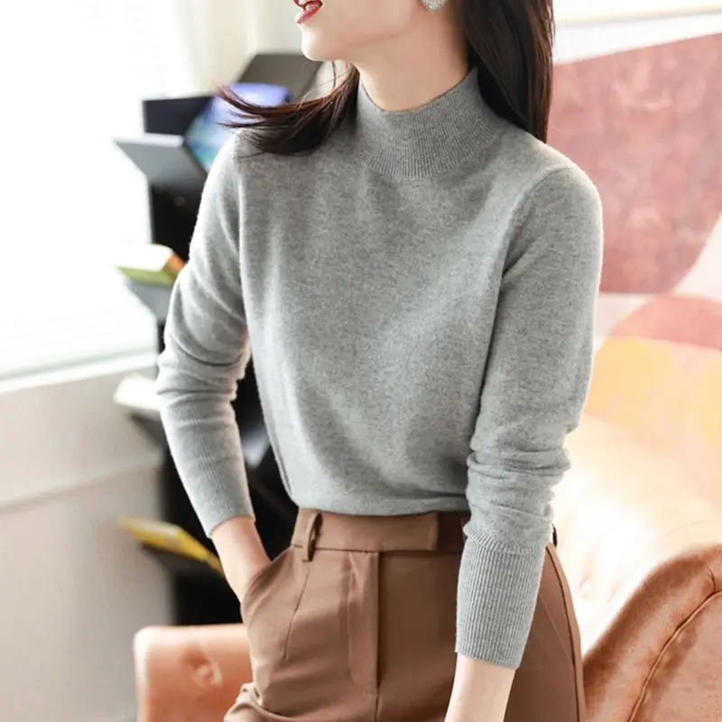 Женский кашемировый свитер с ложным воротником TuangBiang серый облегающий Модный