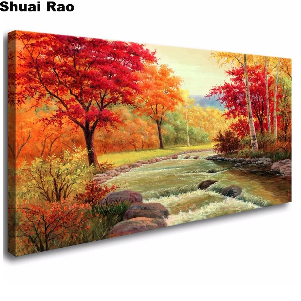 

5d Diy diamond painting Autumn waterfall Forest diamond embroidery sale diamond mosaic Red Tree natural scenery home art,