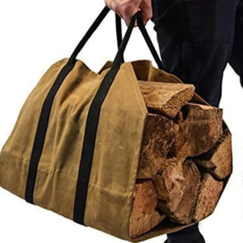 

Outdoor Tote Camping Carry Bag Canvas Firewood Carrier Log Storage Bag Package Handles Bag Firewood Bag Home Kitchen Supplies