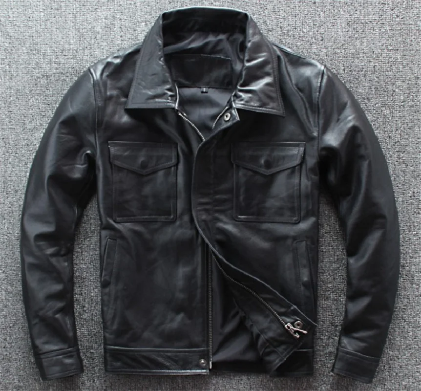Мотоциклетная куртка в стиле ретро красная кожаная мотоциклетная черная Мужская
