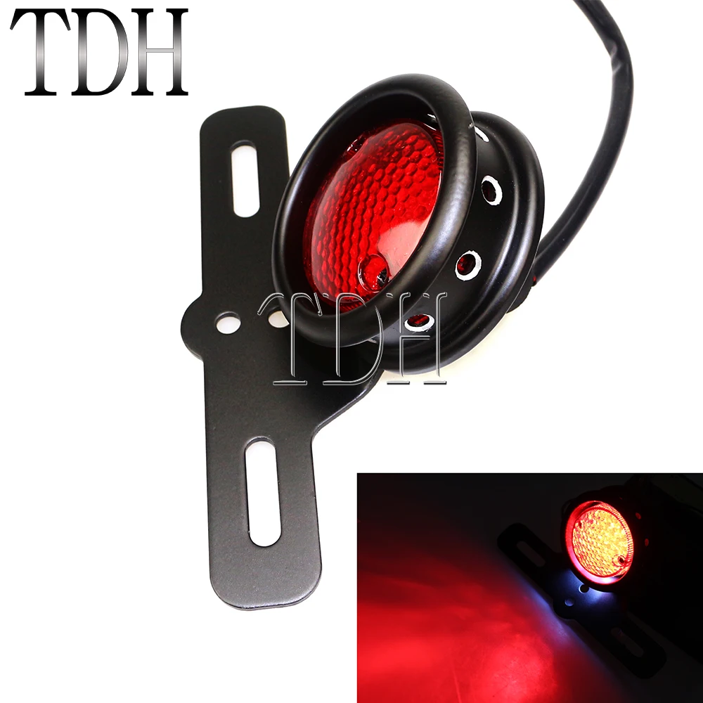 

Retro Motorcycle Black 12V LED License Plate Light Taillight Rear Brake Light For Harley Bobber Choppers Custom Honda Cafe Racer