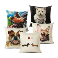 square cotton linen colourfu bull terrier painted bull dog dachshund 3d cheap cushion cover for home sofa pillow case cojines