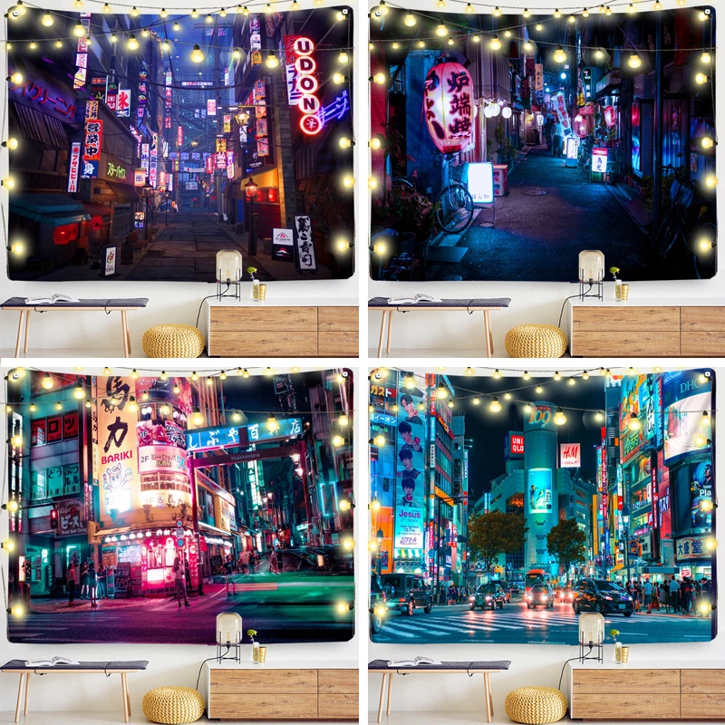 

Osaka City Nightlife tapestry bedroom wall hanging home decor Bohemian decorative Hippie printed sheet