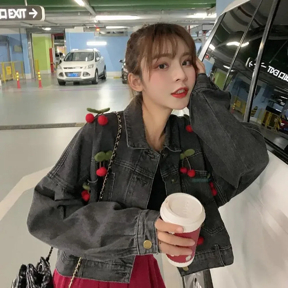 Женская джинсовая куртка с рукавом летучая мышь свободная черная короткая