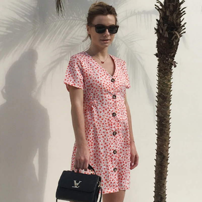 Мини Стиль женский женское платье с v-образным вырезом и принтом пляжные 2020