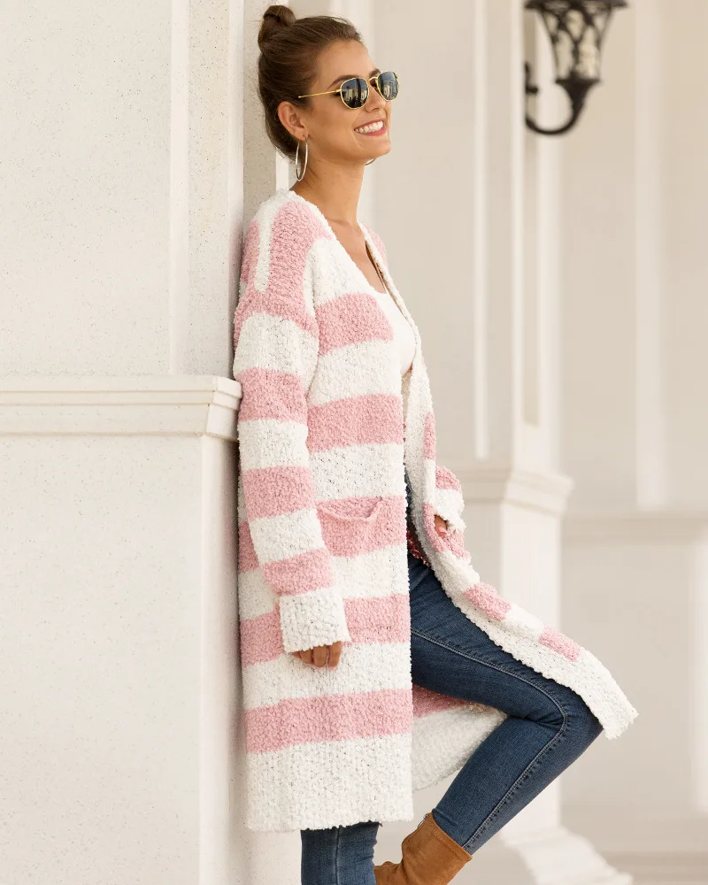 Женский флисовый кардиган с карманами длинный Кардиган длинным рукавом и