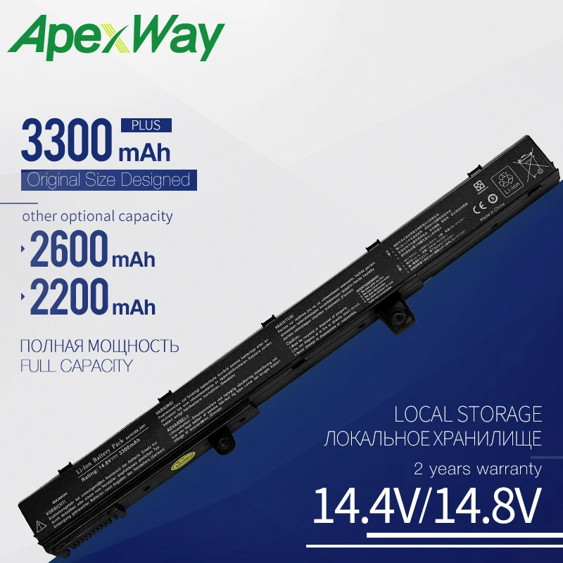 

ApexWay 14.8V 3300mAh Laptop Battery A41N1308 A31N1319 For Asus X551M X551 X451C X451 X451CA X551C X551CA 0B110-00250100 Series