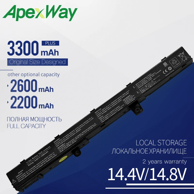 

Аккумулятор ApexWay A41N1308 A31N1319 для ноутбука, 14,8 в, 3300 мАч, для Asus X551M, X551, X451C, X451, X451CA, X551C, X551CA, 0B110-00250100 Series