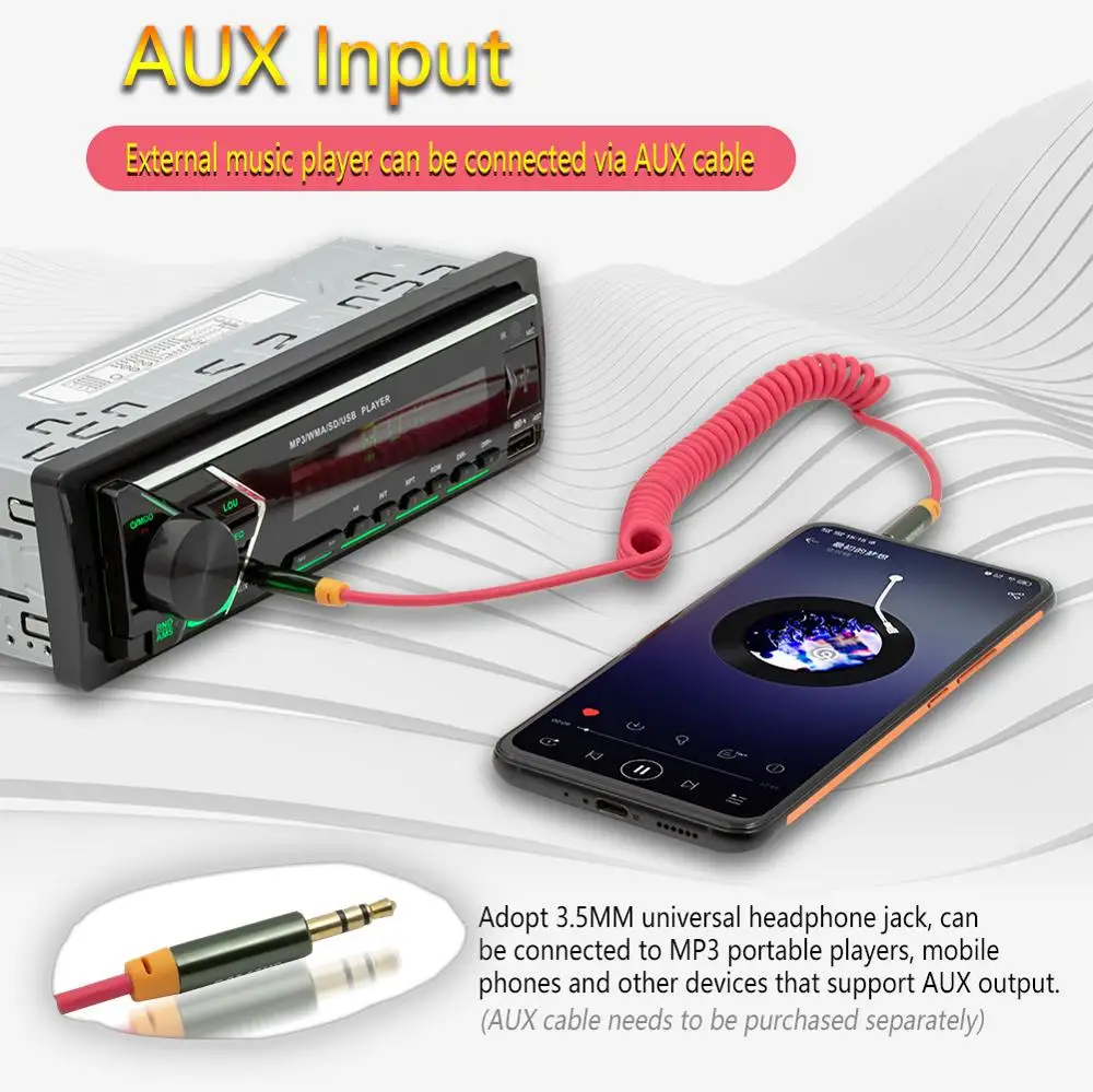 AUSEK автомобильное радио Bluetooth 1din Авторадио Aux вход приемник 12V стерео MP3
