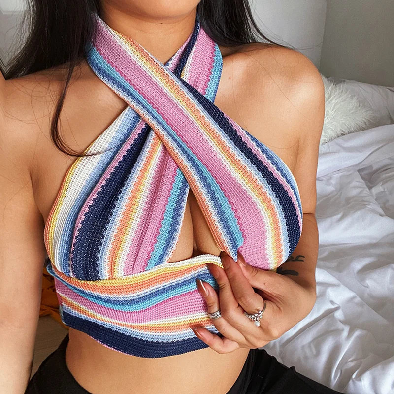 

Women Sexy Crisscross Halter Crop Top Y2K Cut Out Corset Tops Sleeveless Backless Wrap Bandage Tank Tops Vintage 90s Streetwear
