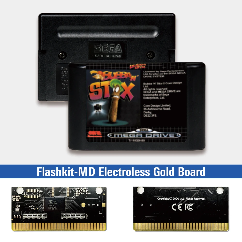 

Bubba N Stix - EUR Label Flashkit MD Electroless Gold PCB Card for Sega Genesis Megadrive Video Game Console