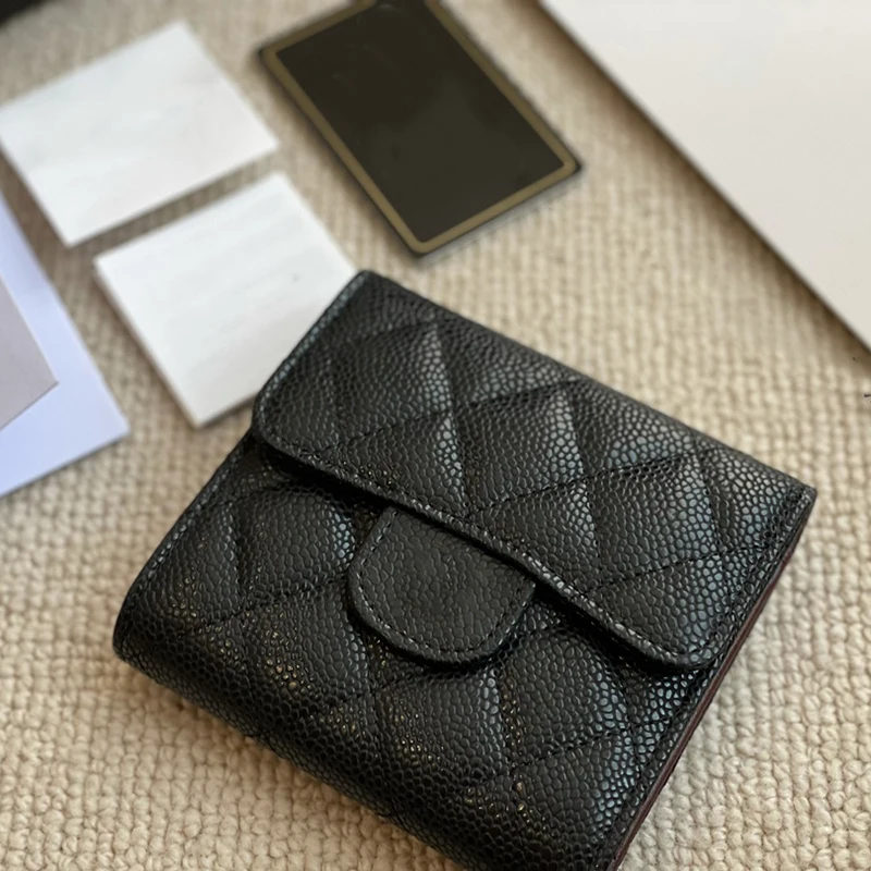 

2021 High Quality Ladies Leather Wallet Short Purse Money Credit Card Holder Unisex Classic Caviar Wallet Cowhide Money Bags