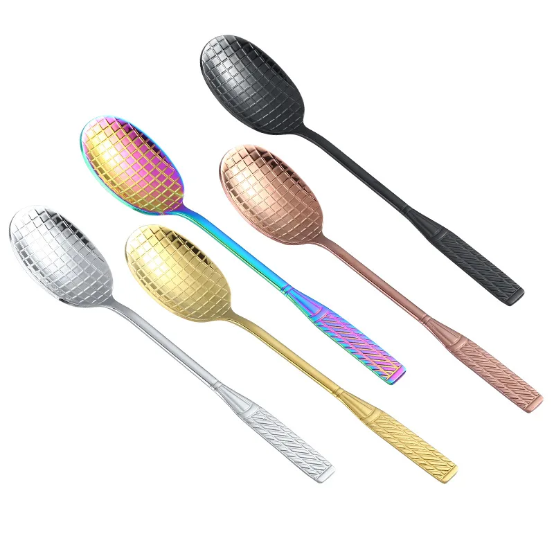 

5pcs/set 304 Stainless Steel Spoon Titanium Plated Creative Tennis Racket Ice Cream Spoon Coffee Spoon Multi-color Dessert Spoon