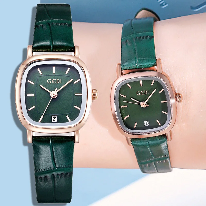 Уникальный зеленый Eleangt женские часы золотой кожаный ремешок наручные 3 АТМ