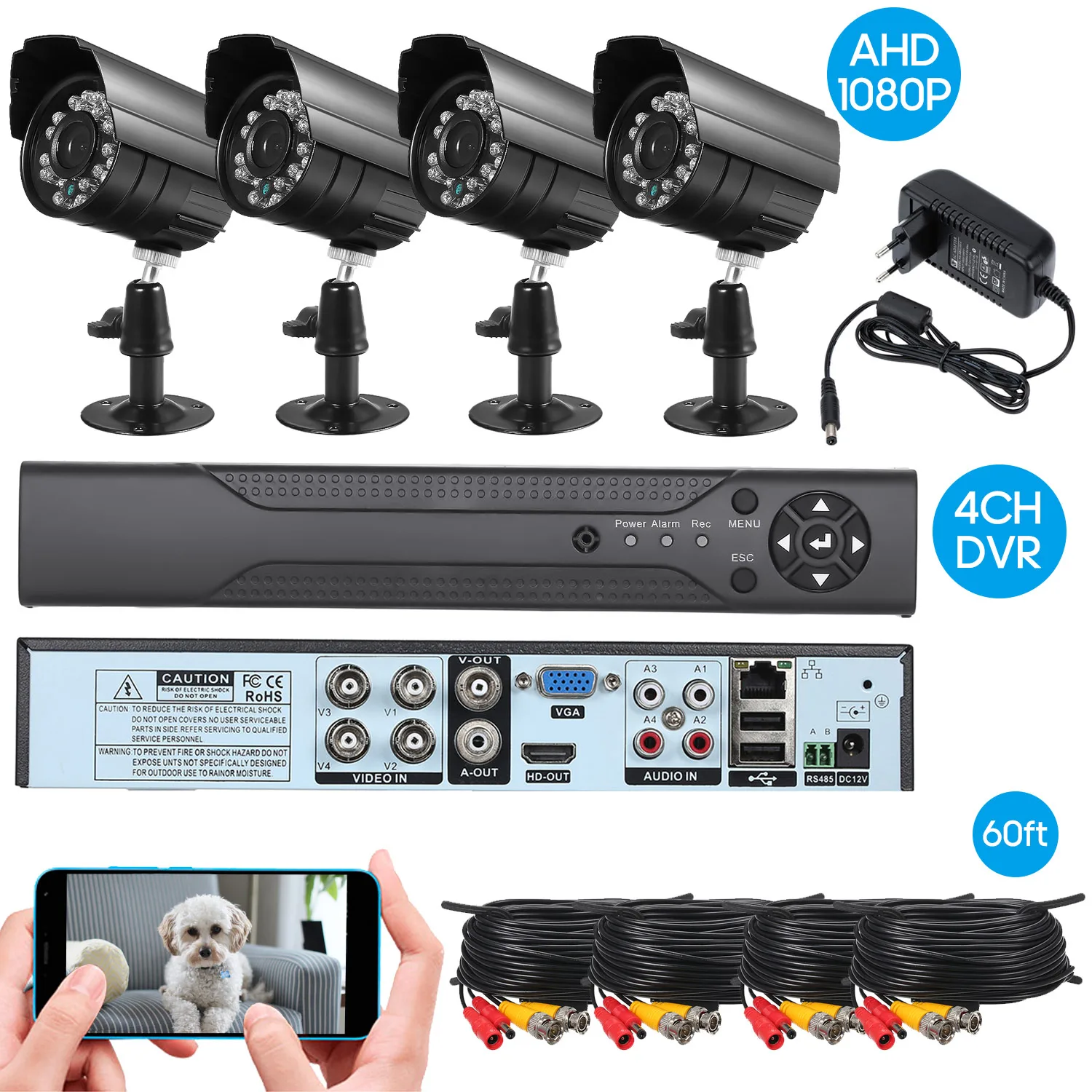 1080P DVR Kit 4CH камера безопасности Система полный видео рекордер с 4*1080P Крытый