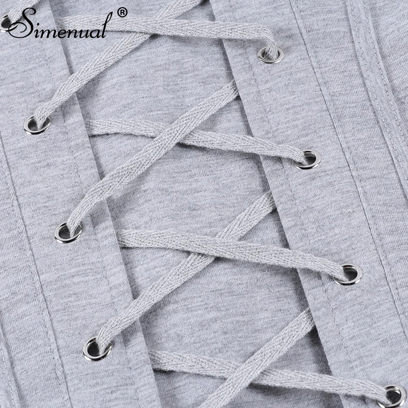 

Simenual Fashion Two Piece Corset Top For Women Short Sleeve Street Style Summer T Shirts Grey Solid Bodycon 2021 Tee+Corsets