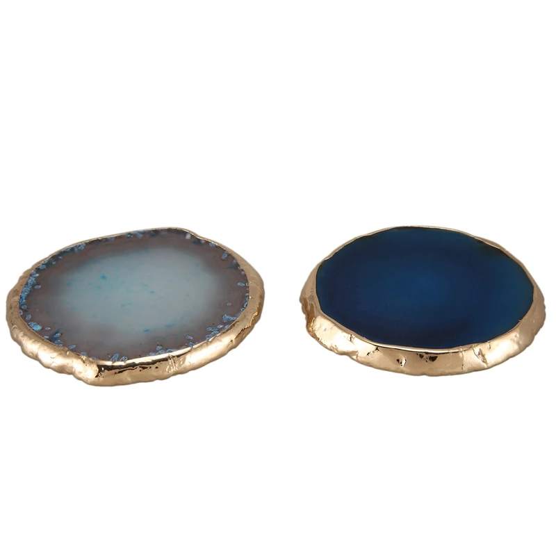 2 шт. Агат срез синий каботажное судно чашка декоративный поднос дизайн камень