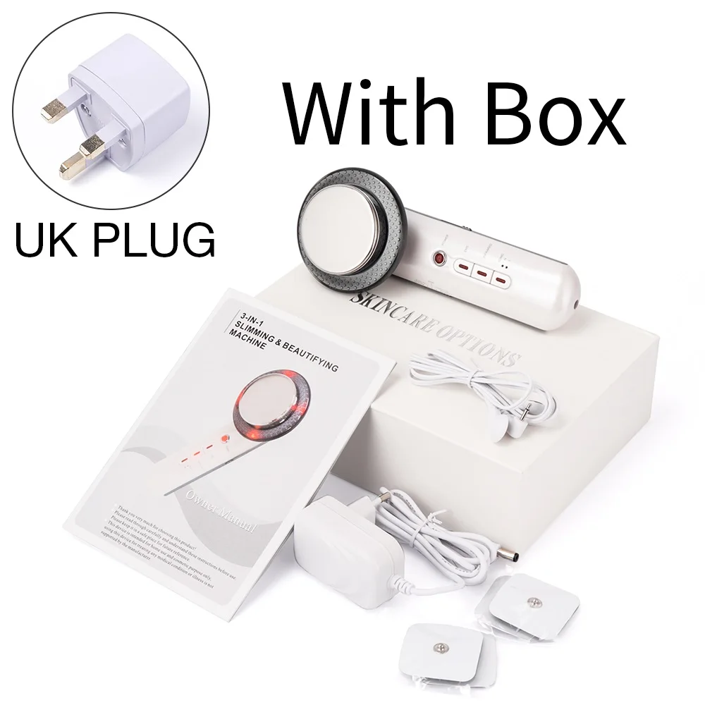 UK PLUG WITH BOX Ультразвуковая кавитация EMS сжигатель жира тело похудение массажер потеря веса машина с пластырем Липо антицеллюлитный гальванический инфракрасный - Цвет: UK PLUG WITH BOX