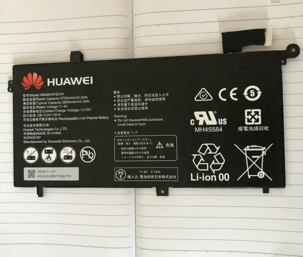 Новая Подлинная батарея для Huawei Matebook D 2018 PL W19 MRC W60 HB46K497ECW 11 4 V 42.2WH|Аккумуляторы