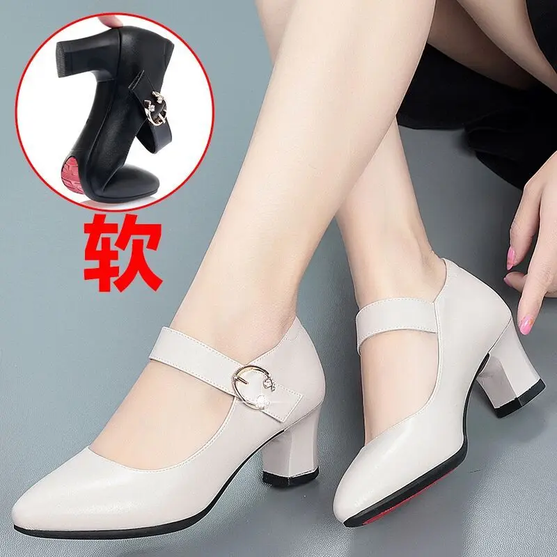 

High Heels Soft bottom Women Pumps Platform Women Ankle Strap Thick Heeled Ladies Shoes Comfortable Working Shoes