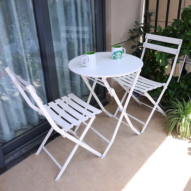 

3pcs/set Outdoor Metal Furniture Balcony Table and Chair Garden Wrought Iron Terrace Folding Table Milk Tea Cafe Tables Chairs