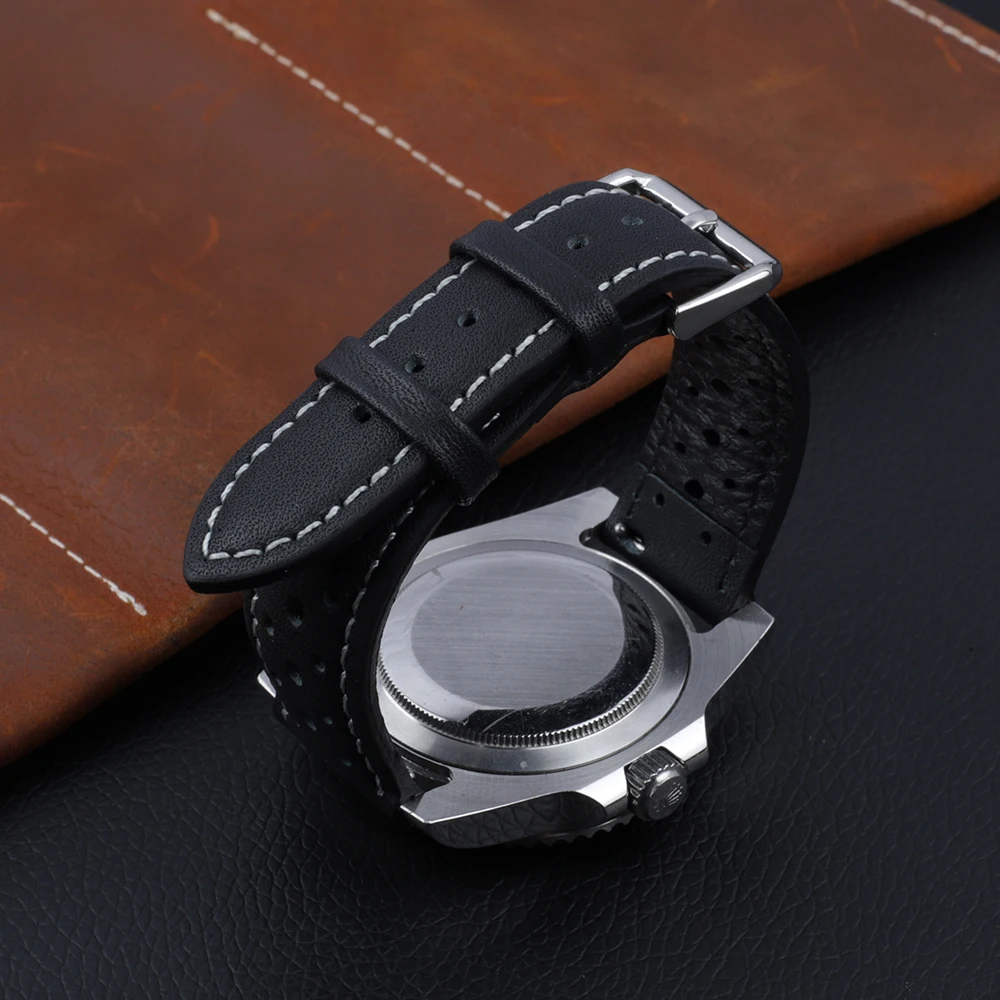 Genuine Leather Strap For Watch Band Belts 18mm 20mm 22mm 24mm Handmade Hollow Watchband Black Red White Stitching Line